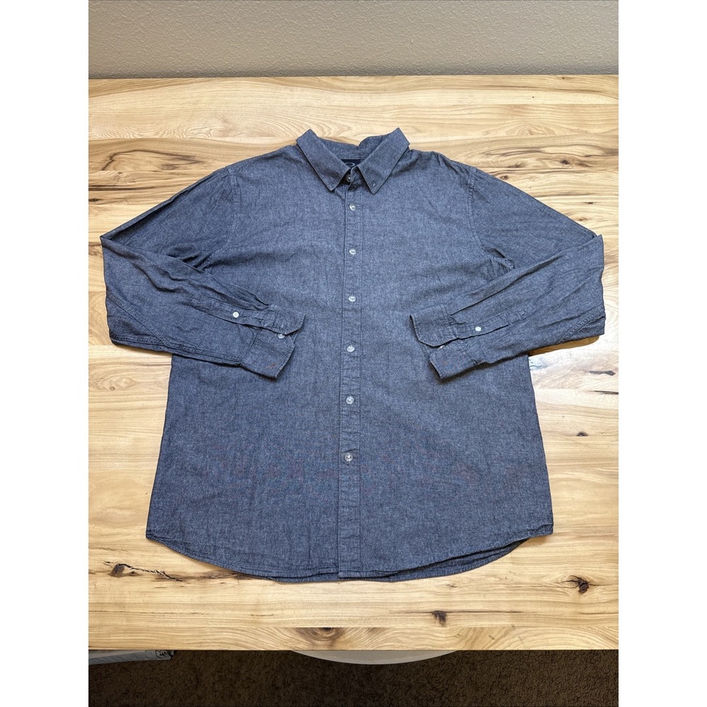 Oakley Mens Long Sleeve Button Down Dress Shirt Chambray Regular Fit Large